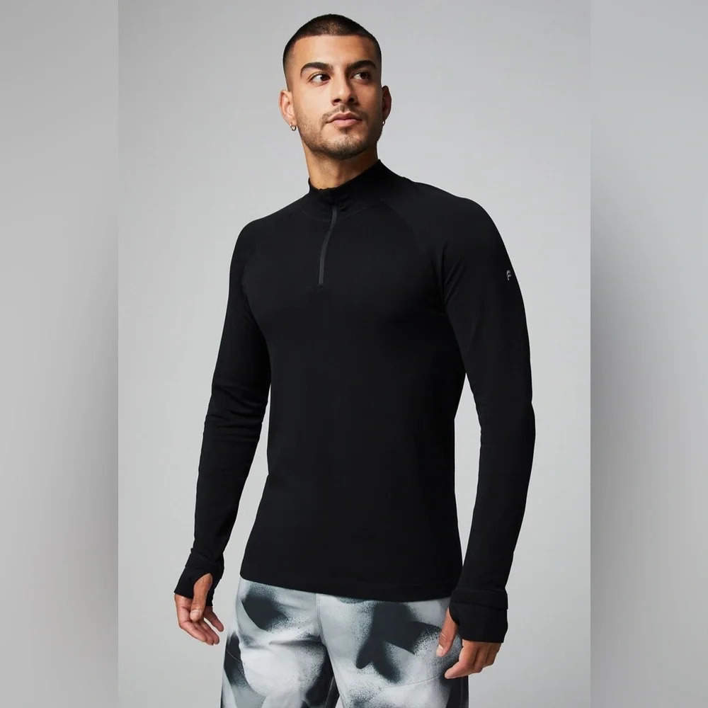 Fabletics Mens L Training Day Black Quarter Zip Performance Running Pullover